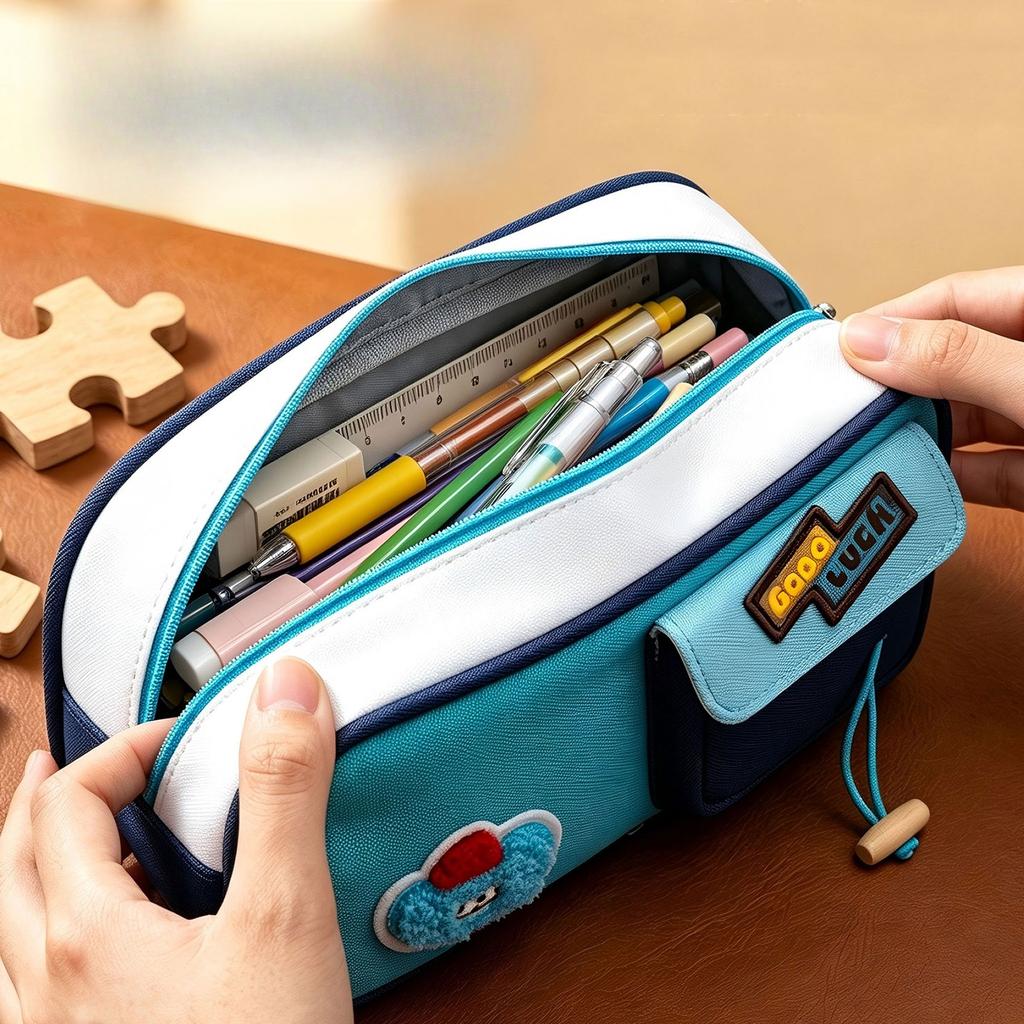 School start season large-capacity pencil case with elegant appearance for primary school students multi-layer stationery bag with drawstring