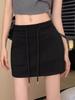 Women's Gray High-Waist A-line Sweat Skirt - Summer Petite Hip-covering Slimming Casual Sports Skirt for Autumn