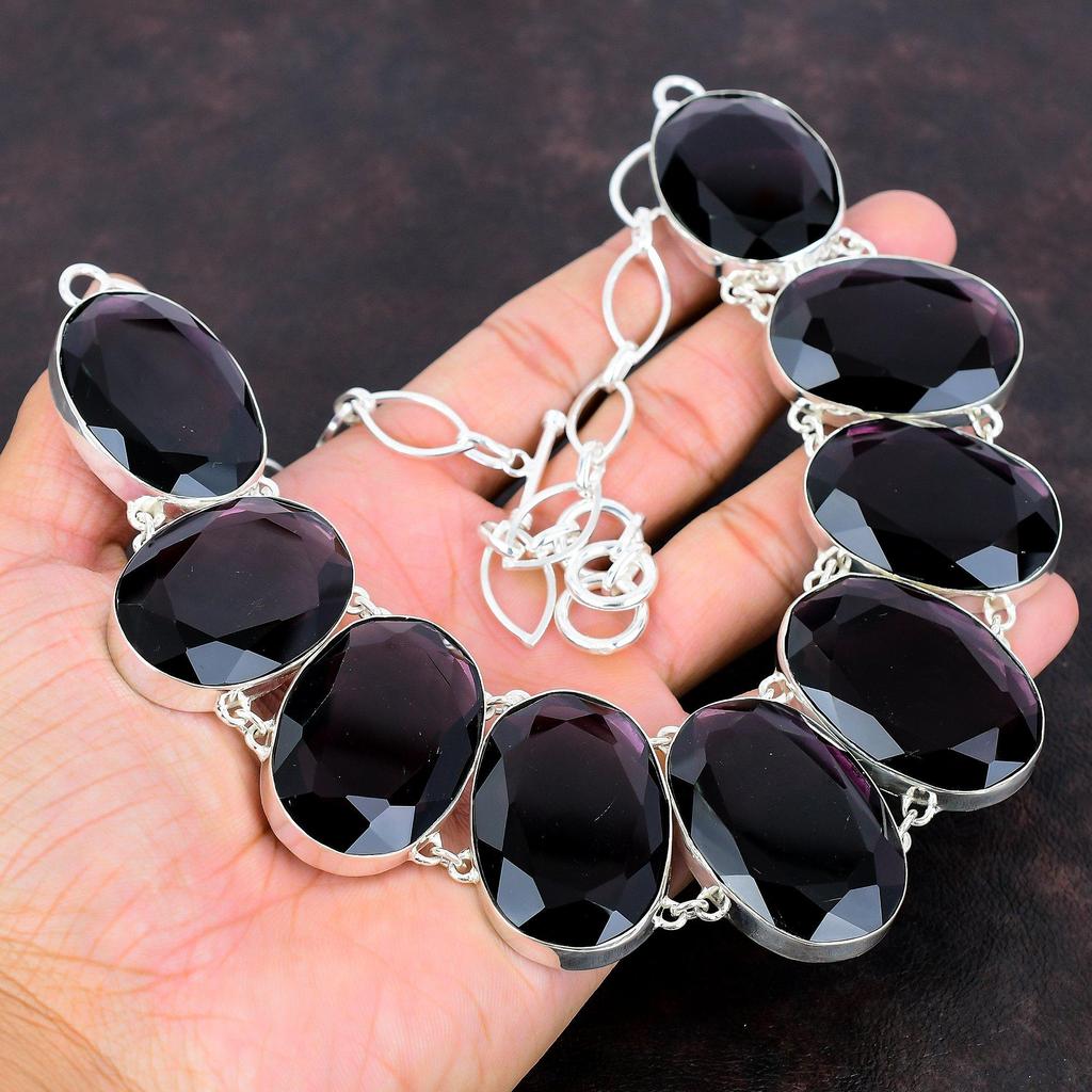 Ожерелье с граненым африканским аметистом, ожерелье из стерлингового серебра 925 пробы, регулируемое ожерелье-цепочка, ювелирные изделия из драгоценных камней, подарок на годовщину, ожерелье ручной работы