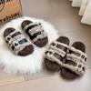 Версия из овчины, ретро черные нескользящие пушистые тапочки на толстой подошве для женской уличной обуви, новинка осени и зимы 2025 года, универсальные, увеличивающие рост