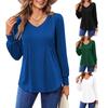 Women Spring and Autumn Solid Color Pleated V-neck Loose Top Long Sleeve Shirt