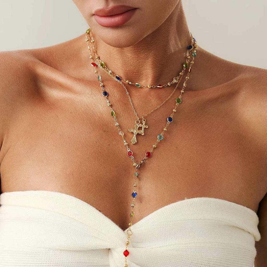 Ingemark 3Pcs/Set Y2K Boho Crystal Tassel Chain Necklace Women Collares New Trend Goth Cross Pendant Choker Party Jewelry Gift