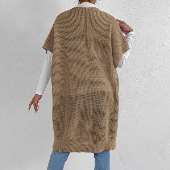 Женский однотонный вязаный свитер-жилет, повседневный кардиган свободного кроя, куртка, осенне-зимнее вязаное пальто-жилет