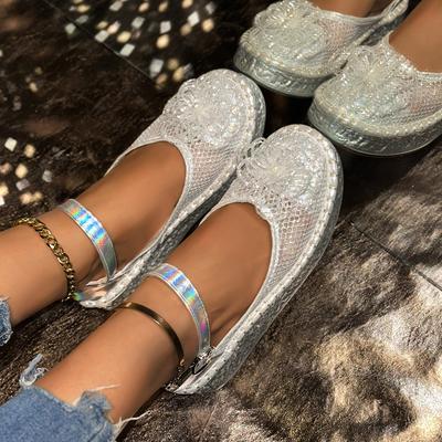 Модная женская обувь слипоны с цветочной вышивкой, удобная сетчатая обувь с перфорацией, обувь на платформе средней высоты для ходьбы