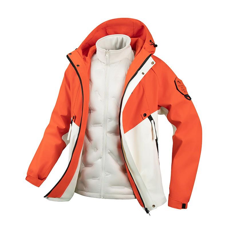 Color Block Down 3-in-1 Jacket Men Women Waterproof Windproof Hiking Coat Winter Outdoor Sports