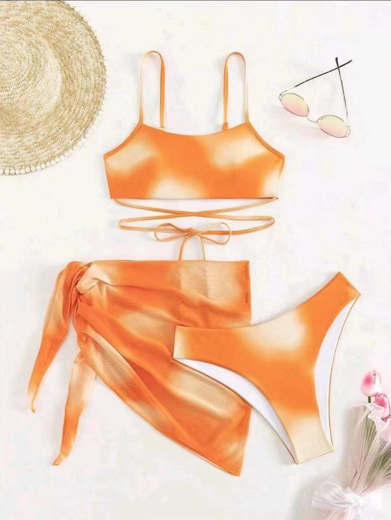 European and American three-piece swimsuit women's print multi-color split triangular bikini swimsuit sports model