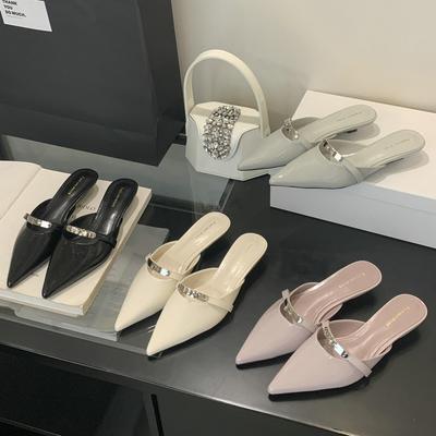 2025 новые туфли-мюли с низким каблуком, французским острым носком, с закрытой пяткой, женская обувь для носки на улице