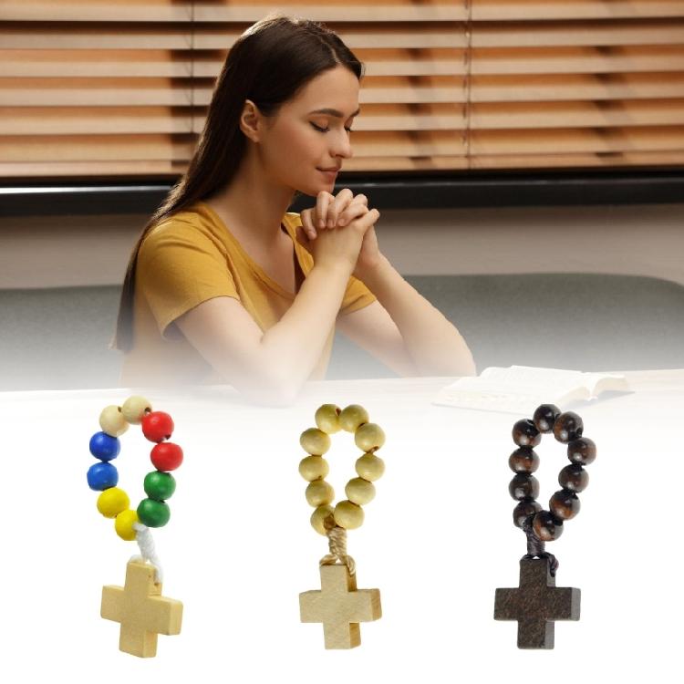 Wooden Rosary Beads 8mm with Crosses Pendant Gift for Prayer & Meditations Beads Religious Accessories