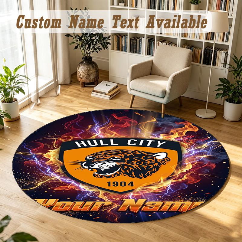 Round Rug Custom NameHull City Pattern Non Slip Carpet Home Floor Decor
