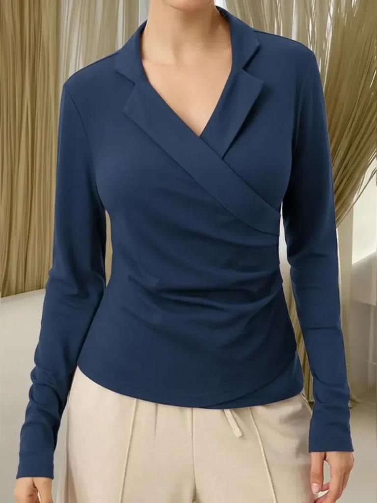 Solid Color Long Sleeve Lapel Pullover Top (2025 Winter/Spring Collection)