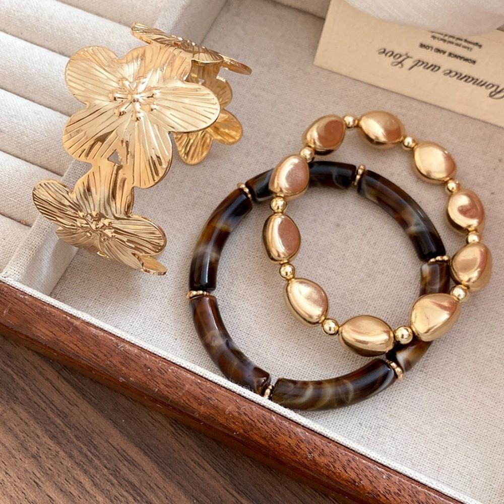 3Pcs/Set Gold Big Flower Bangle Set Bohemian Cuff Bracelets Set New Irregular Cuff Bracelet Jewelry