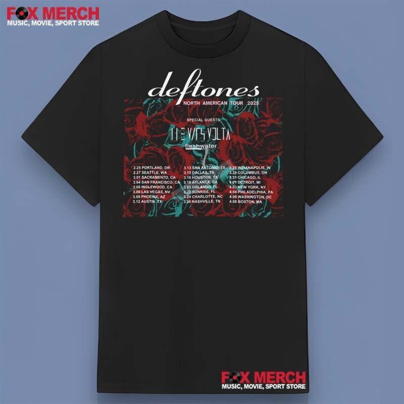 Футболка Deftones Североамериканский тур 2025 Подарок для фанатов Размеры от S до 5XL Унисекс Футболка