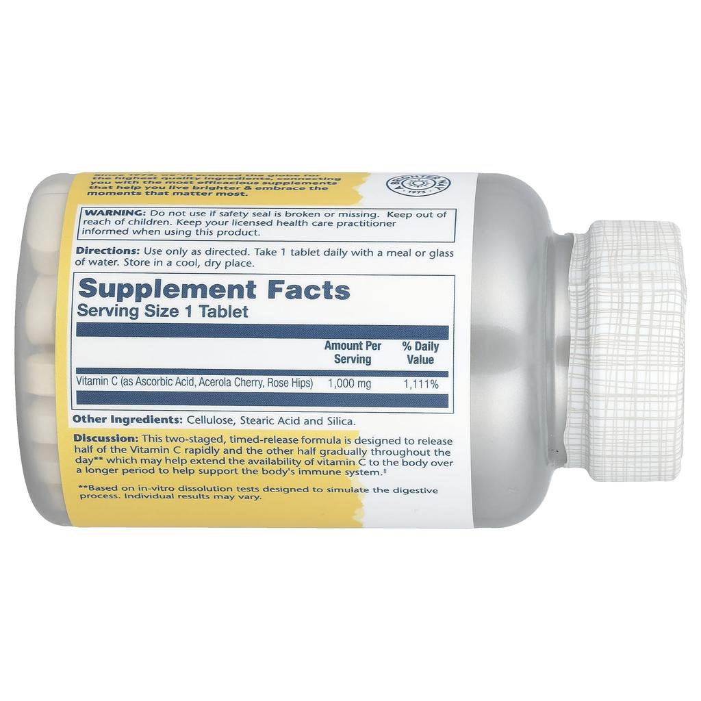 Solaray, extended-release vitamin C, with rose hips and acerola, 1,000 mg, 100 tablets