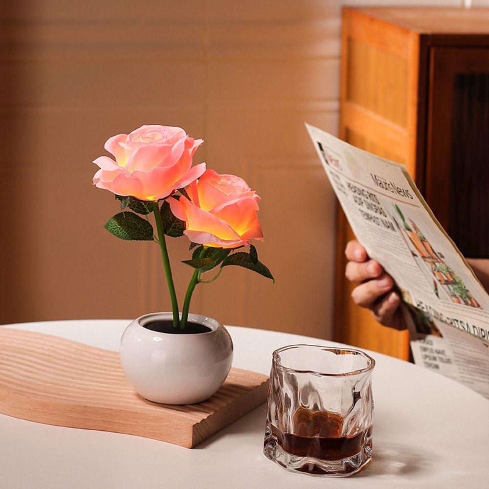 2/3 Flowers Flower Bonsai Night Light Soft Light Romantic Atmosphere Lamp LED Rose Table Lamp Gift