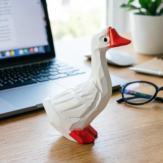 Смоляная фигурка гуся Настольное украшение Белая статуэтка гуся Мини-фигурка гуся для дома, офиса, настольного декора с комнатным растением