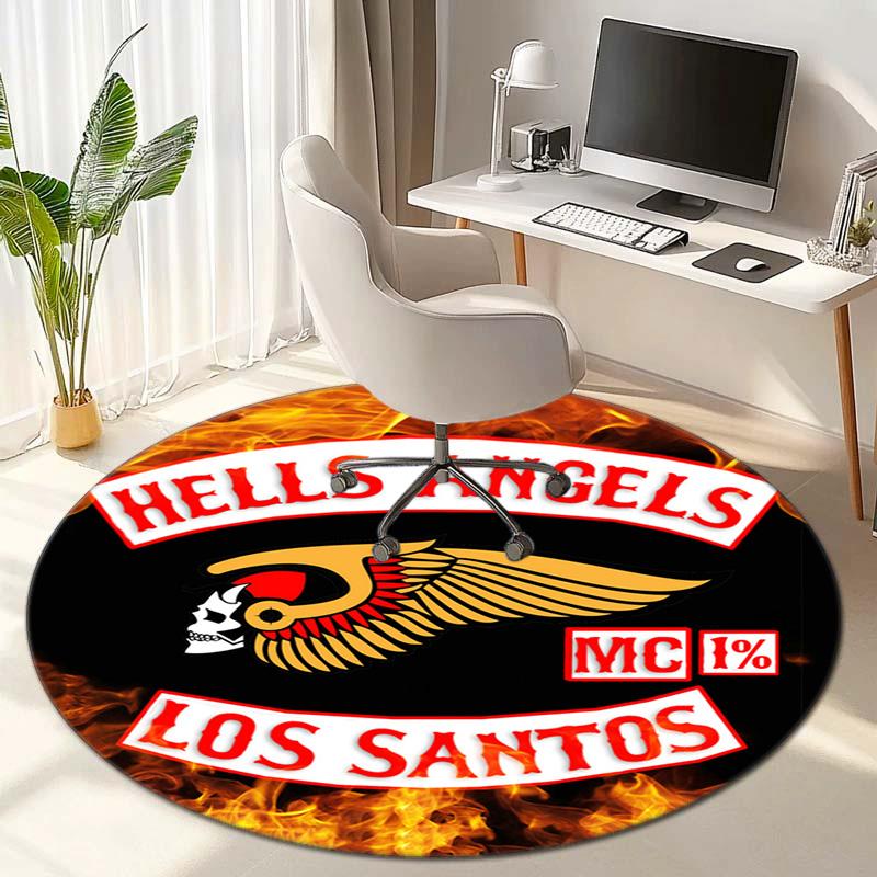 Gang violence Motorcycle enthusiasts Hells Angels Motorcycle Club circular carpet is soft, home, bedroom, door mat decoration, and non slip carpet E3