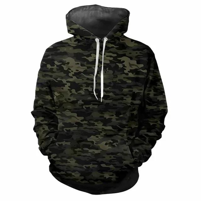 Trendy Men's Hoodie Printed Camouflage Patterns Digital Printing Casual Long Sleeved Hooded Thick Fabric Tops