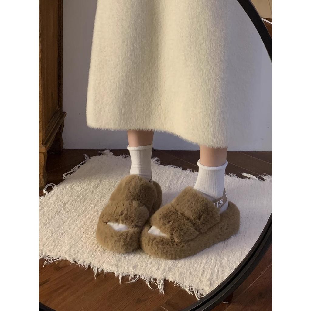 Повседневные тапочки на мягкой подошве, которые женщины носят осенью и зимой, новые толстоподошвенные тапочки Мао Мао, популярные у интернет-знаменитостей Мао Мао