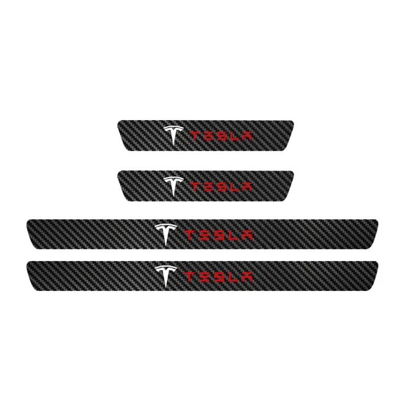 LZDF8 Carbon fiber Car Door threshold Sticker Door Handle Bowl Scratch Protective Sticker For Tesla model 3 model X Y style Roadster