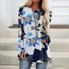 Plus Size Women Spring Flower Printed Comfy Long Sleeve Round Collar T-shirt Casual Baggy Mid Length Tee Tops