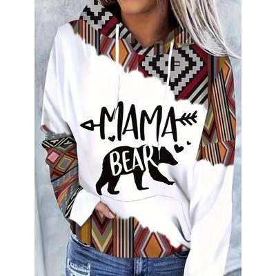 Худи с кулиской и принтом 'Mama Bear', повседневное худи с длинным рукавом и спущенным плечом, женская одежда