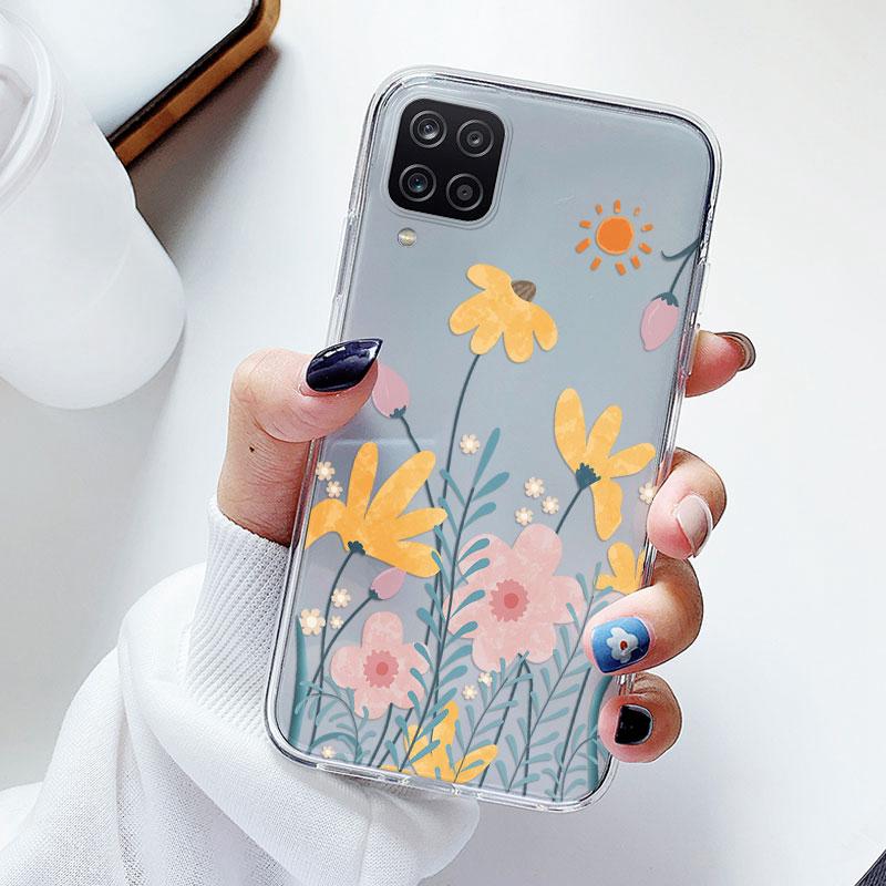 Чехол для телефона Samsung A12 M12 F12 Цветочный силиконовый чехол для Samsung Galaxy A12 5G Fundas Coque Прозрачный мягкий Capas Цветок ТПУ