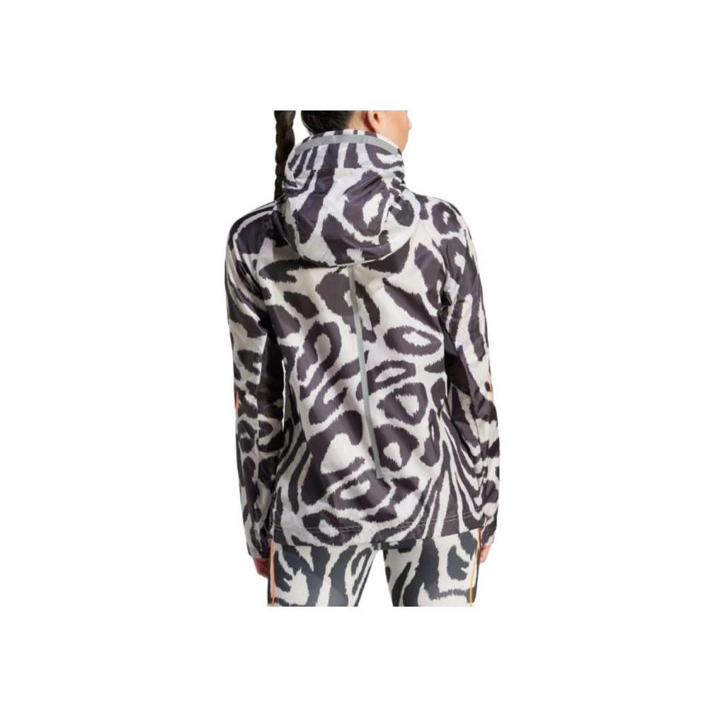 Adidas Приталенная куртка с капюшоном и длинными рукавами с принтом по всему лицу, женская верхняя одежда, черный цвет IQ4481