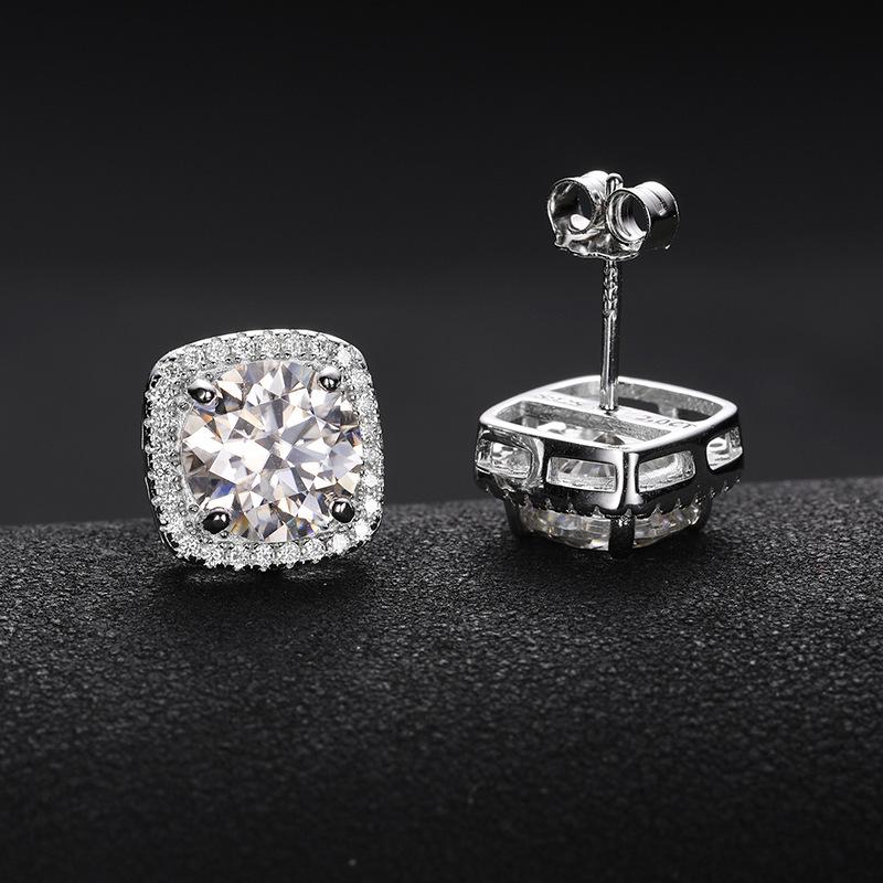 Серьги-гвоздики из стерлингового серебра S925 с муассанитом, квадратные - от 50 карат до 2 карат, дизайн в стиле легкой роскоши, высокого класса