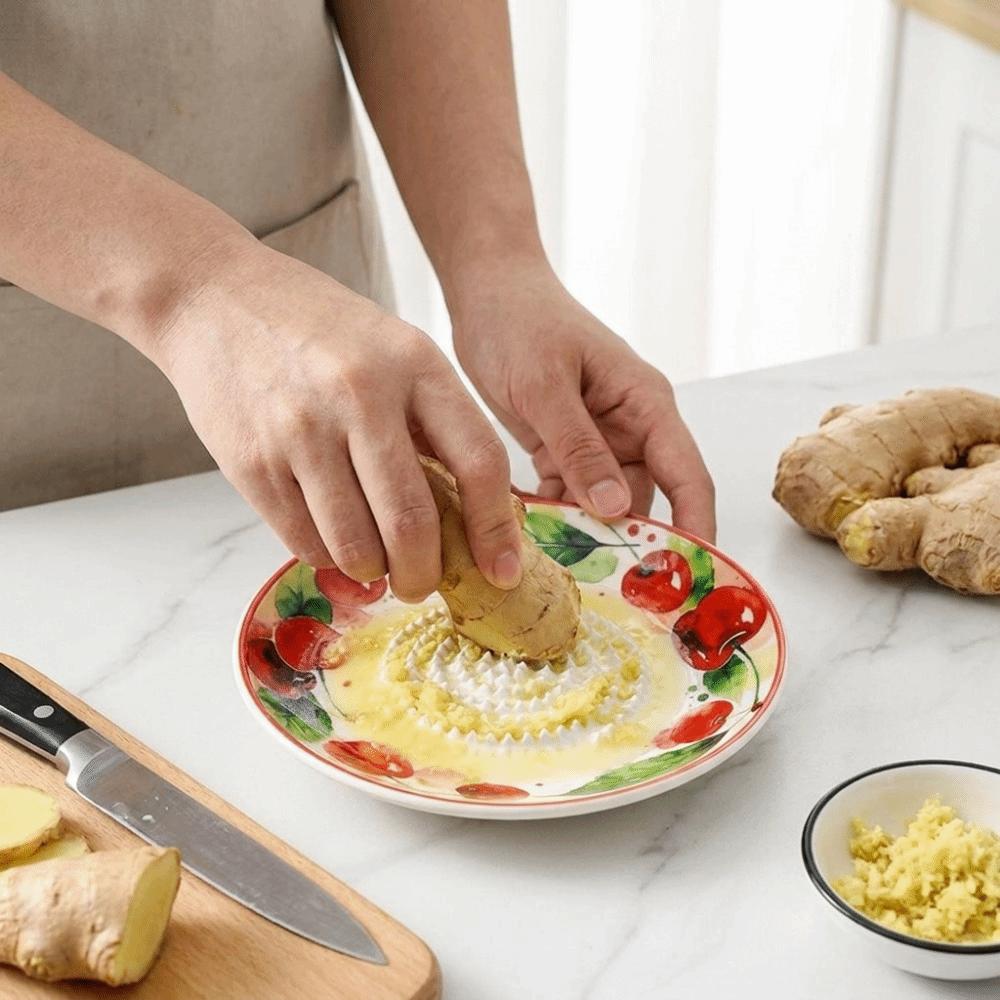 Round Plate Manual Garlic Masher Non-Slip Vegetable Grating Plate Ceramic Ginger Grater  Kitchen