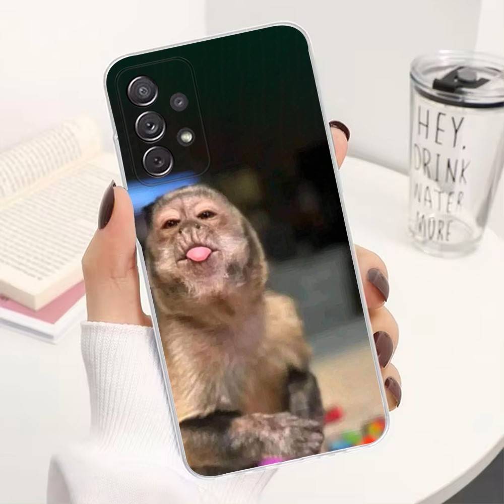 Милая смешная обезьянка для Samsung A30,51,71,S9,Ultra,S20,FE,21,PIus,10,22,Lite,23, Прозрачный, Силиконовый чехол