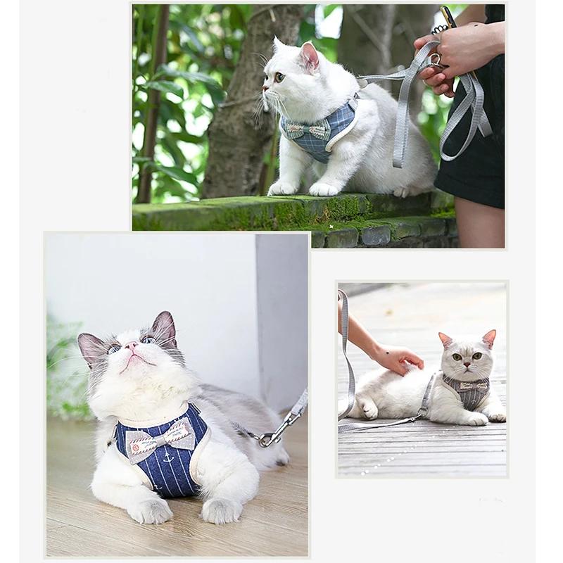 Bowknot Cat Harness And Leash Set Adjustable Puppy Harness Cat Lead Leash Clothes Vest Nylon Mesh Kitten Collar Cat Accessories