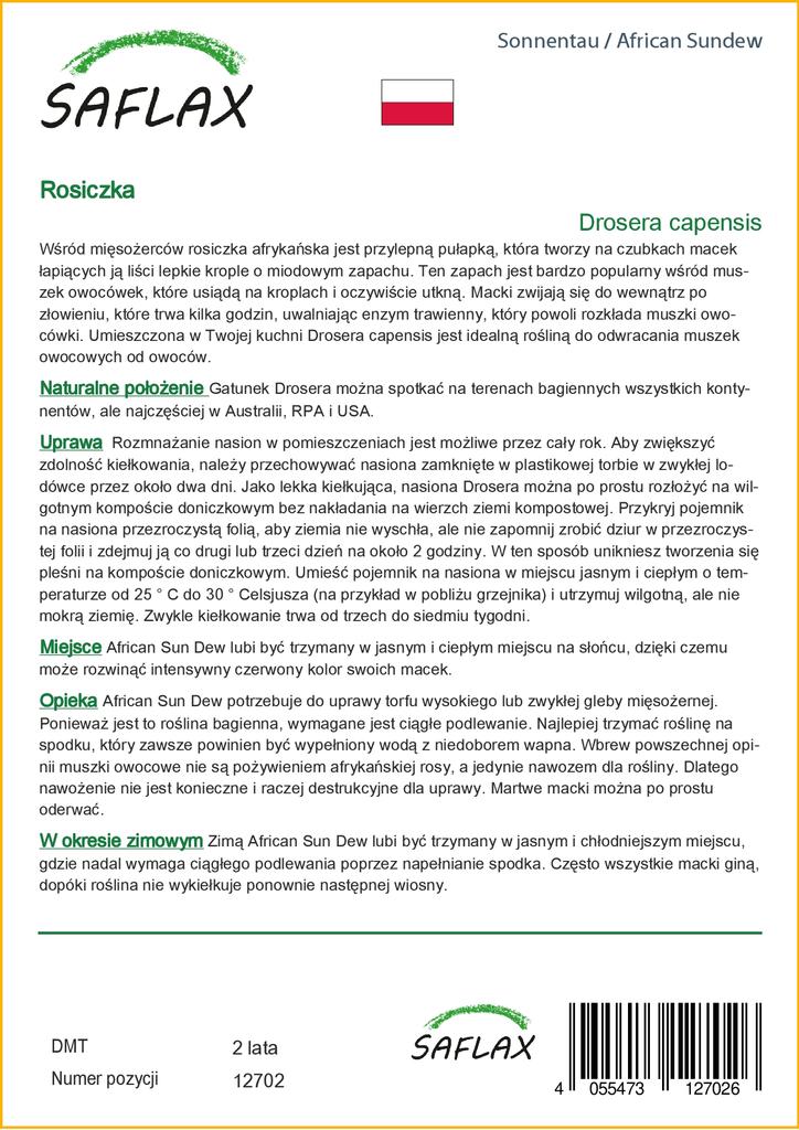 SAFLAX Росянка африканская - 200 семян - Drosera capensis