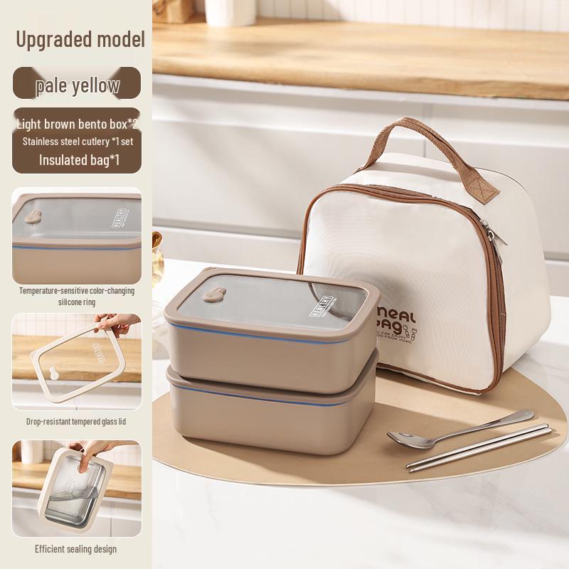 Корейский квадратный ланч-бокс из нержавеющей стали 304 с герметичной стеклянной крышкой - Подходит для микроволновой печи