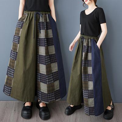 Весенние женские брюки больших размеров с широкими штанинами и высокой талией, базовые эластичные брюки, свободные повседневные брюки, клетчатые брюки