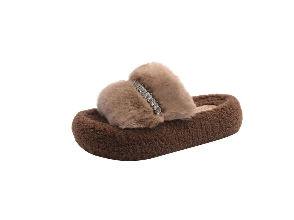 Women's Fuzzy Slippers: New 2025 Thick-Soled, Height-Enhancing, Plus Velvet Cotton for Autumn/Winter