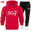 Модные костюмы с капюшоном с принтом KING и QUEEN, осень-зима, толстовка для пары + брюки, костюм из 2 предметов