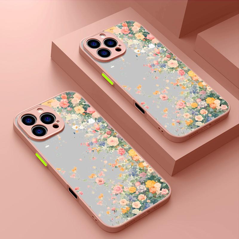 Твердый чехол для телефона из ПК с рисунком розы для iPhone 16 15 14 13 12 Pro Max 11, противоударный, с мягкими краями, прозрачный, тонкий, матовый чехол