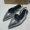 High Quality Pointed Toe Shoes for Lady Shallow Trendy Sliver Women Summer Footwear Flat Bottom Slingbacks Sandals Wholesale