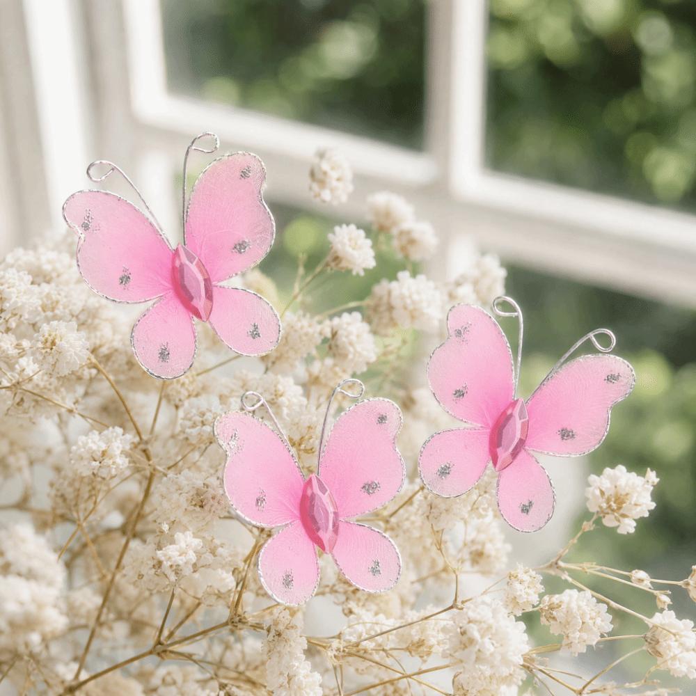 50pcs Gem Accented Mesh Glitter Butterflies Small Size Artificial Gem Butterflies For Home Decor