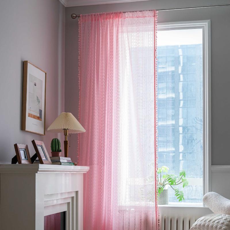 American Crochet Lace Blackout Curtains - Soundproof Hook-and-Loop Tape for Bedroom/Living Room/Kitchen, Bay Window Ready-Made