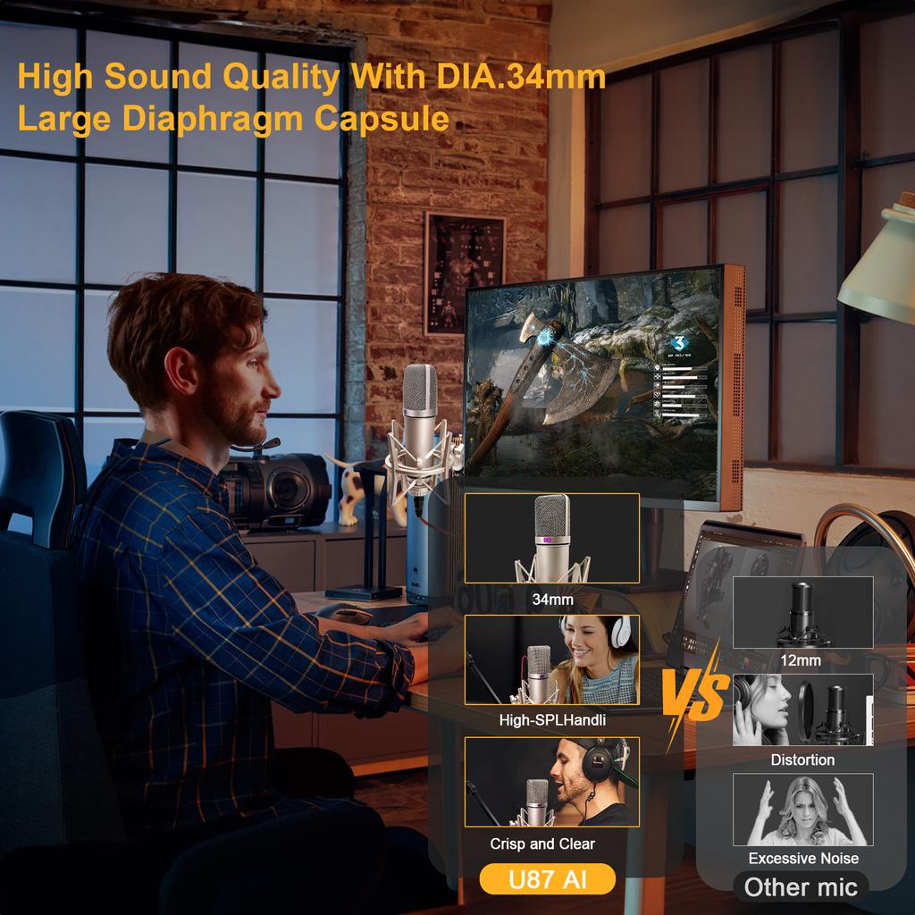 1PC U87 AI XLR Condenser Microphone Professional Cardioid Studio Mic for Recording Podcasting Voice Over Streaming Home Studio