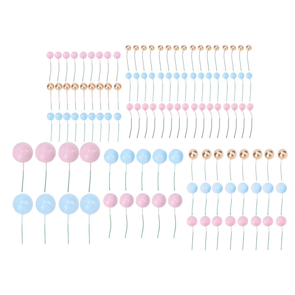120PCS Ball Cake Topper Sticks Blue Roseate Gold 1.5cm 2cm 2.5cm 3cm 4cm Foam Balls Cake Decorations for Birthday Cake