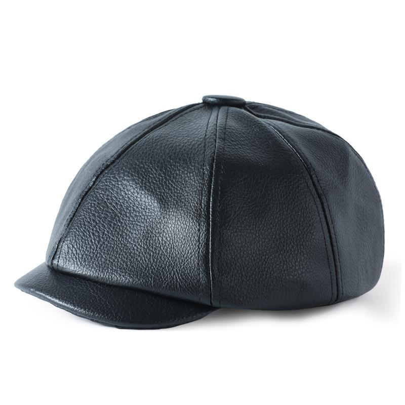 Восьмиугольная кепка мужская осенне-зимняя кепка из искусственной кожи в стиле ретро для художников, женская кепка литературного газетчика, кепка для пожилых людей из кожи, шляпа с вышитым вперед язычком утки