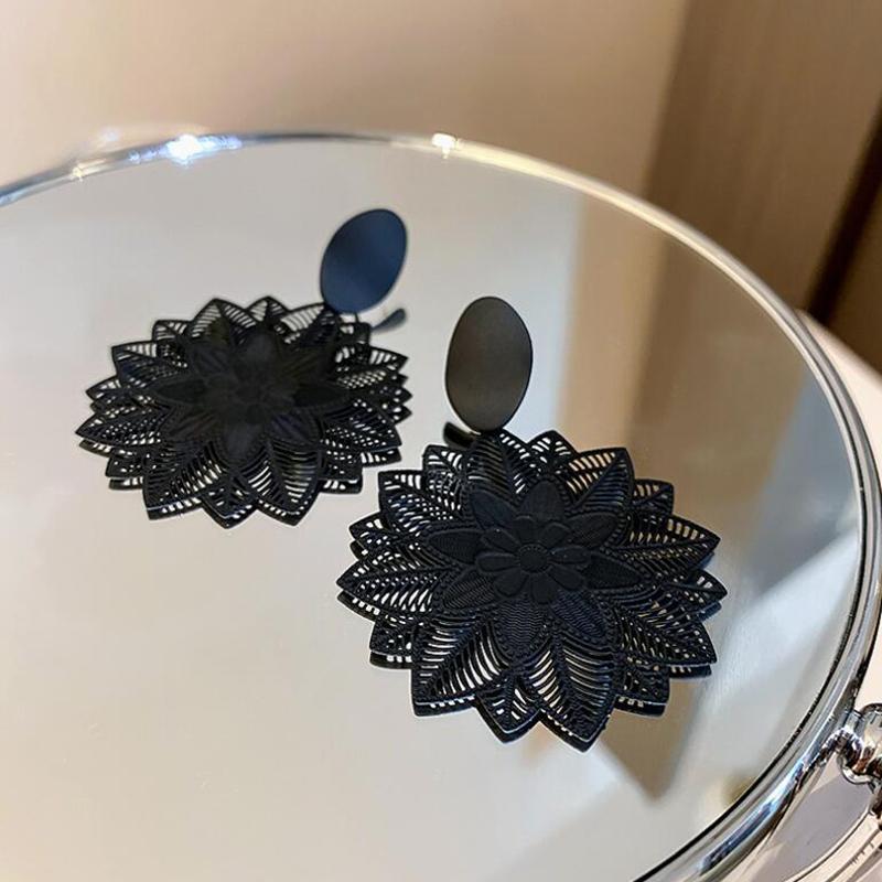 1piar Большие черные серьги-подвески в виде цветка для женщин, полые сетчатые подвески, преувеличенные рок-индивидуальные свадебные вечеринки, винтажные украшения для ушей