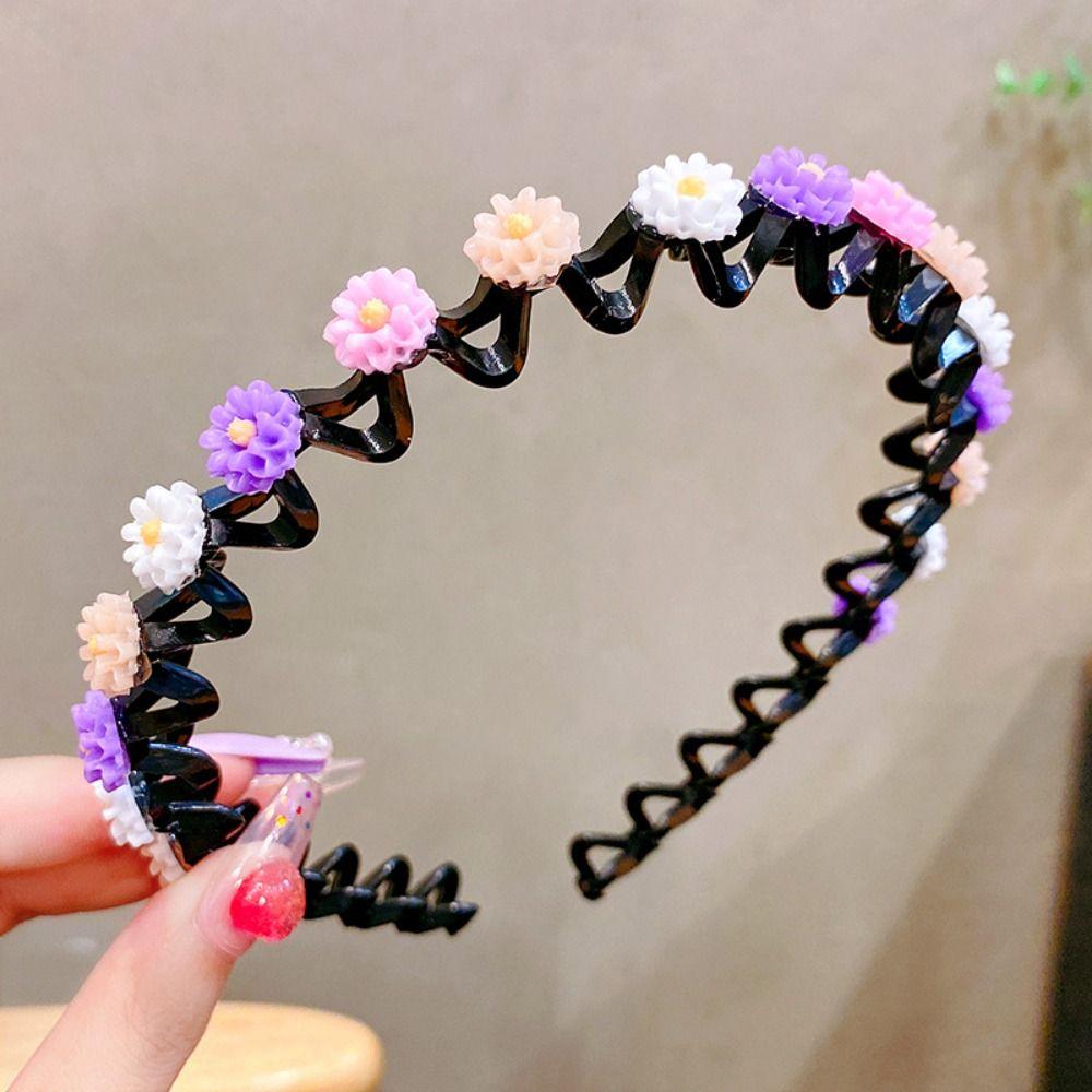 Braided Double Bangs Hairpin Hairband Colorful Flower Kids Teeth Headband  Headwear