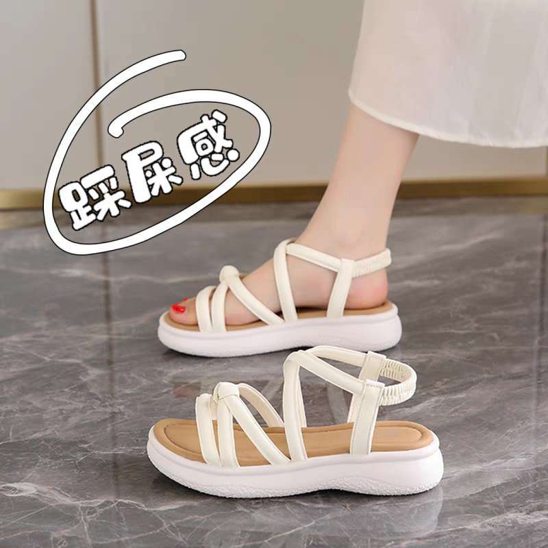 Повседневные сандалии женские 2025 новая летняя обувь толстая подошва не устают ноги с юбкой темперамент универсальные римские пляжные туфли