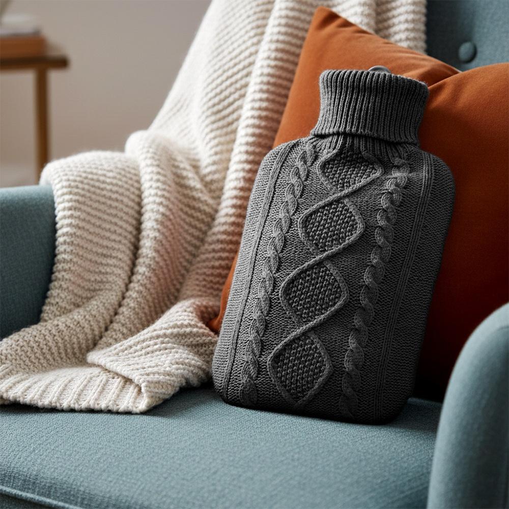 Hot water bottle with cover, gray, 2 l