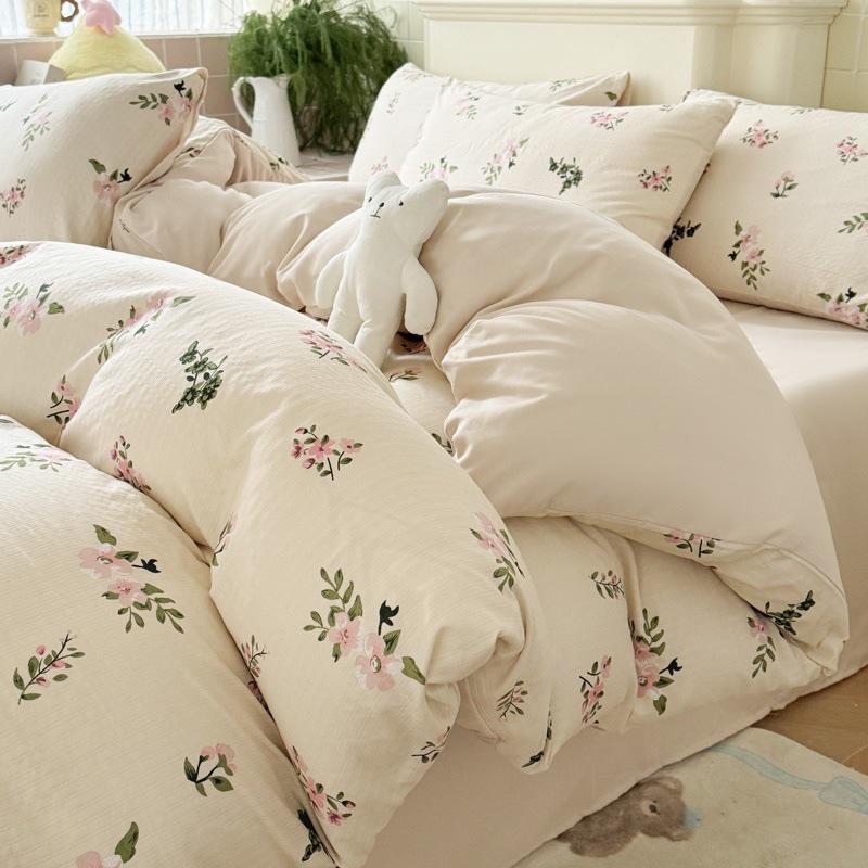 Class A Double Layer Gauze Floral Jacquard Bamboo Cotton Bedding Set - Fresh Design for Student Dormitory