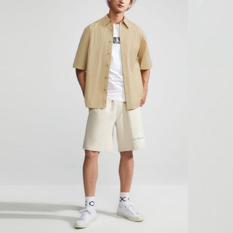 Calvin Klein Однобортная однобортная хлопковая свободная рубашка с короткими рукавами, мужские топы цвета хаки 40LM114-CF1