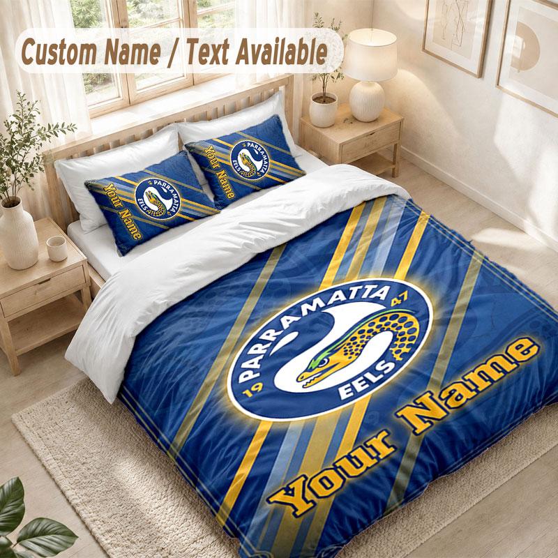 Custom Name Bedding Set 3 PiecesParramatta Eels Print Duvet Cover + 2 Pillowcases Soft Bed Decor